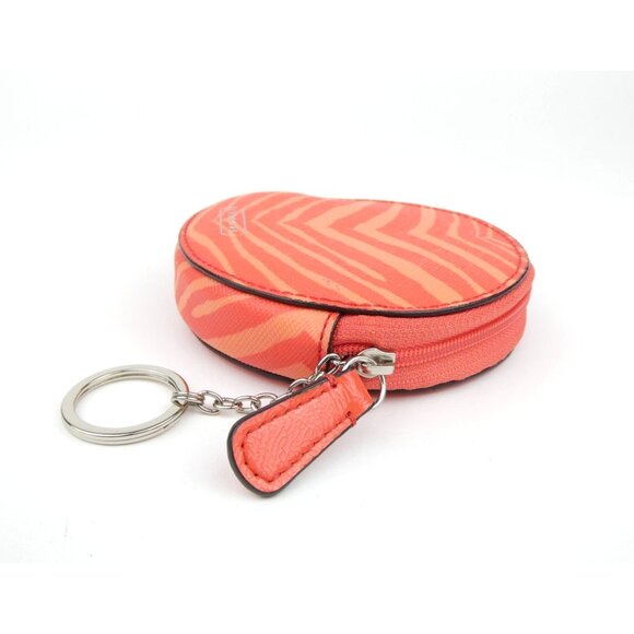 Coach Orange Zebra Print Round Coin Purse With Keyring - Picture 5 of 14